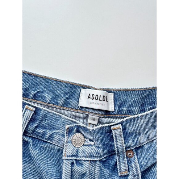 AGOLDE Parker Long Skywave High Rise Denim Cut Off Shorts, Size 30 - Picture 11 of 13